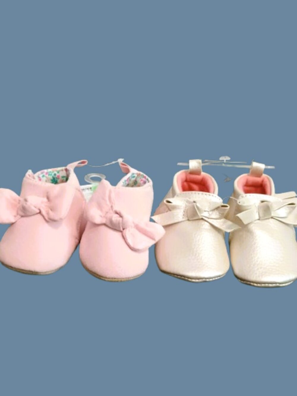 Carter’s Soft Slip On Baby Shoes 0-3 Mo Set of 2 Pale Pink Bow Fringe Moccasins